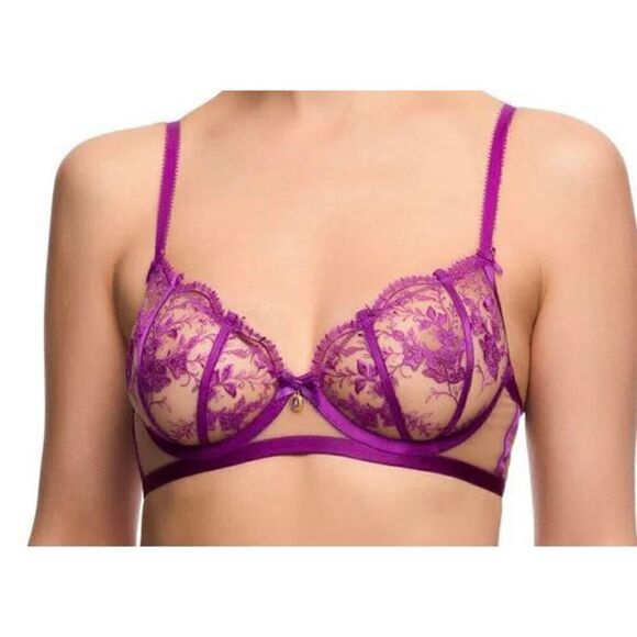 Dita Von Tesse NWT Shocking Violet femmoiselle demi lace bra lingerie SIZE 36D - Picture 4 of 4